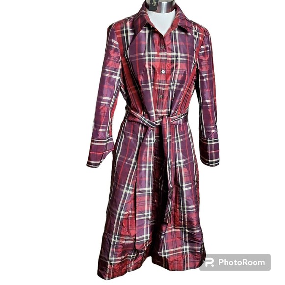 VINTAGE 1970 80s TALBOTS DRESS NYLON BLEND TARTAN PATTERN BLACK WHITE RED PURPLE